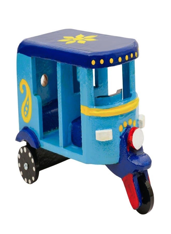 Toolart® Wooden Handcrafted Hand-Painted Auto Rickshaw Toy for Kids | Traditional Push & Pull Wooden Toy Showpiece | Best Birthday Return Gift (Small_Auto_Parent) (05r) - Image 4